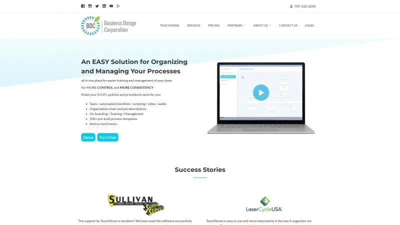 Homepage of TouchStone Business System