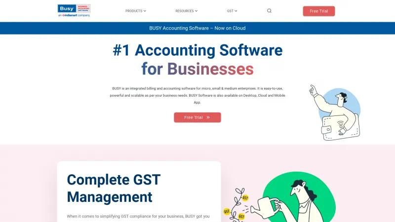 Homepage of Busy Accounting Software