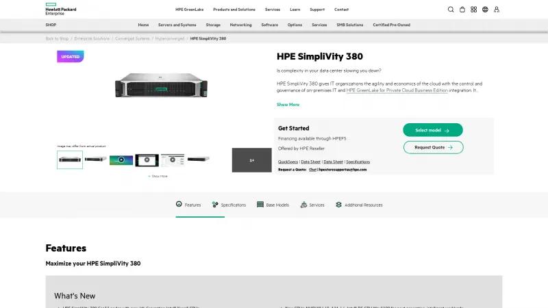 Homepage of HPE SimpliVity 380