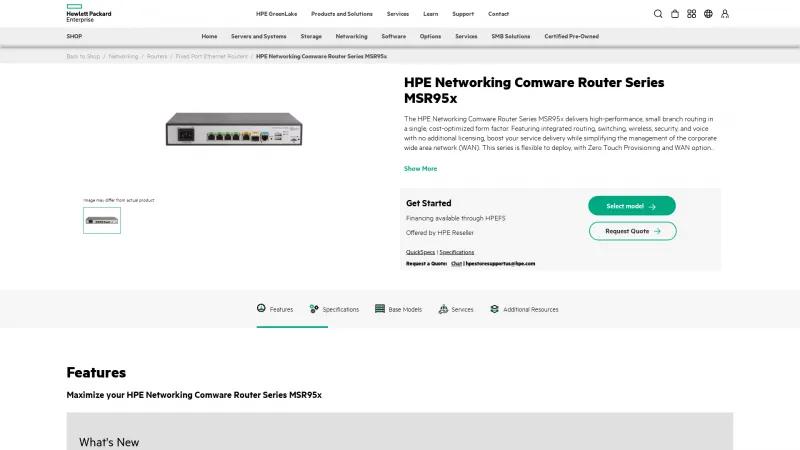 Homepage of HPE FlexNetwork MSR95x Router Series