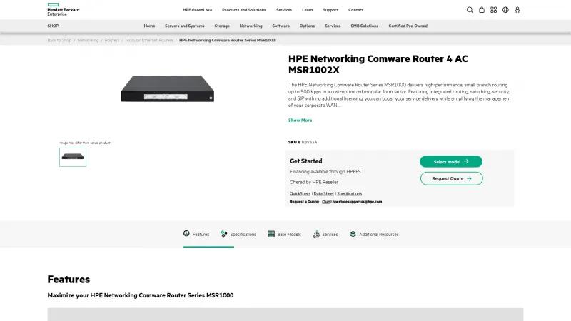 Homepage of HPE FlexNetwork MSR1000 Router Series