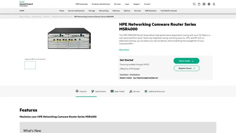 Homepage of HPE FlexNetwork MSR4000 Router Series