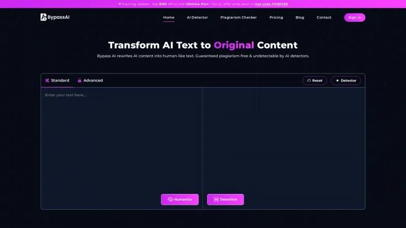 Homepage of BypassAI.io