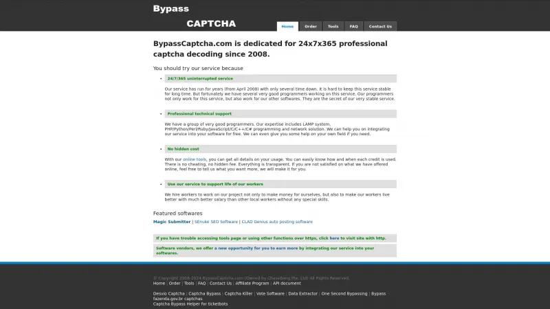 Homepage of BypassCaptcha.com