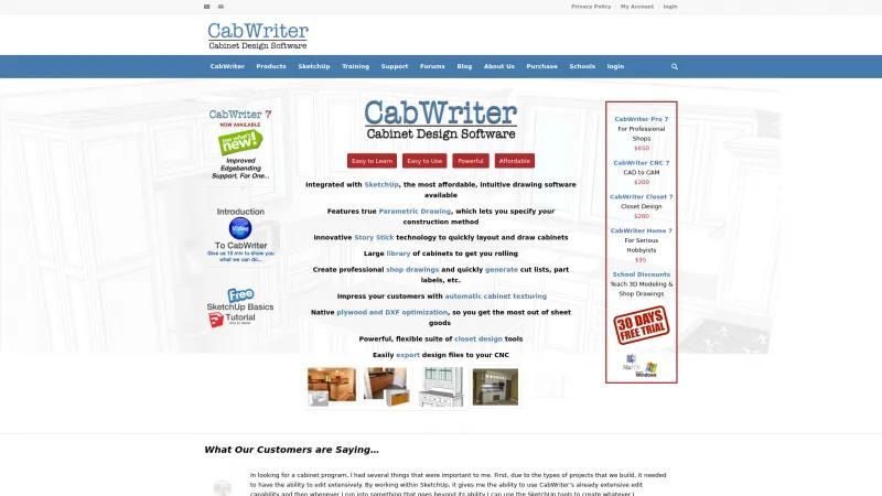 Homepage of CabWriter