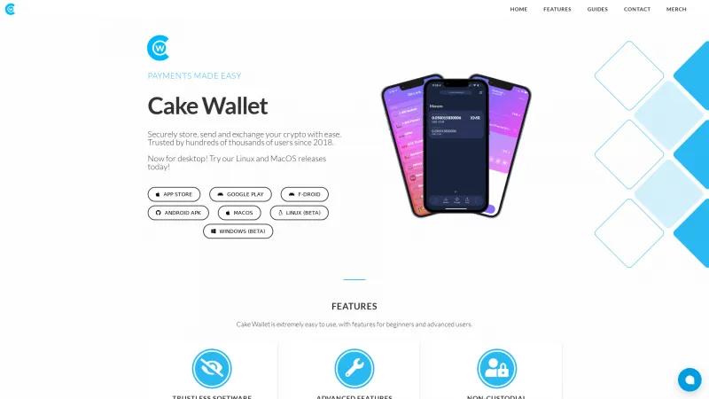 Homepage of Cake Wallet