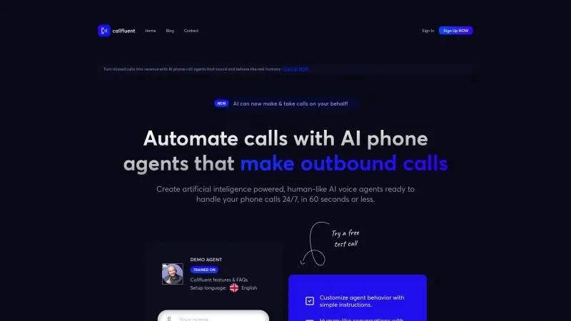 Homepage of CallFluent