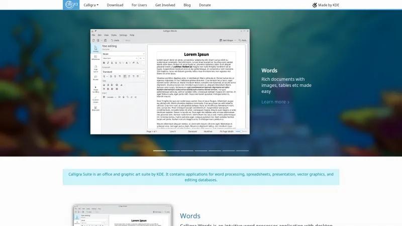 Homepage of Calligra