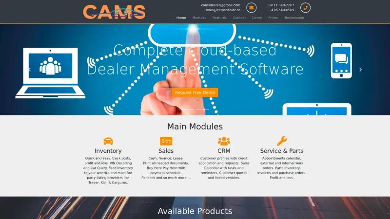 Homepage of CAMS Dealership Management System