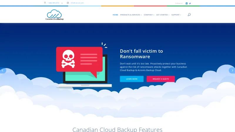 Homepage of Canadian Cloud Backup