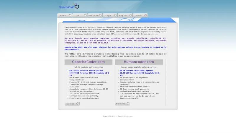 Homepage of Captchacoder.com