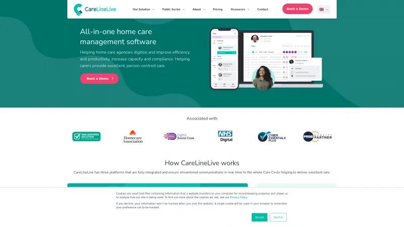 Homepage of CareLineLive