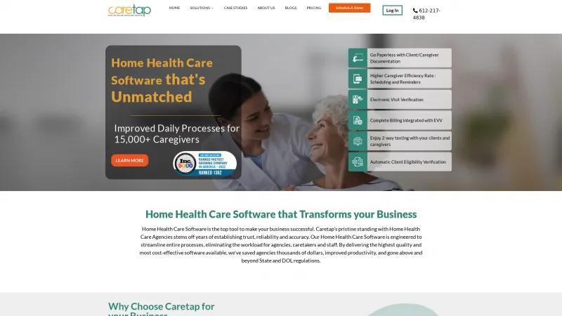 Homepage of CareTap