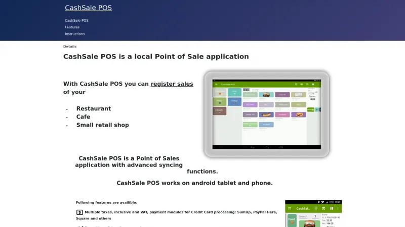 Homepage of CashSale POS