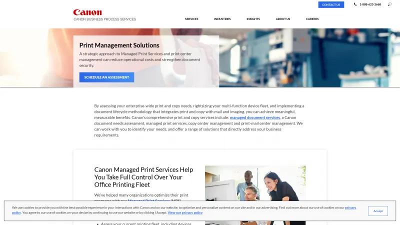 Homepage of Canon Managed Print Services