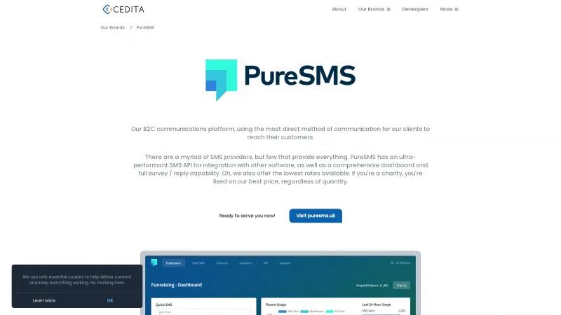 Homepage of PureSMS