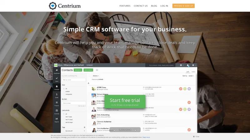 Homepage of Centrium CRM