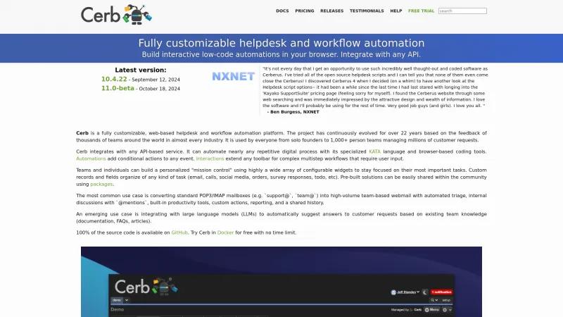 Cerb Helpdesk & Workflow Automation: Streamline Operations and Enhance Customer Interactions Homepage of Cerb