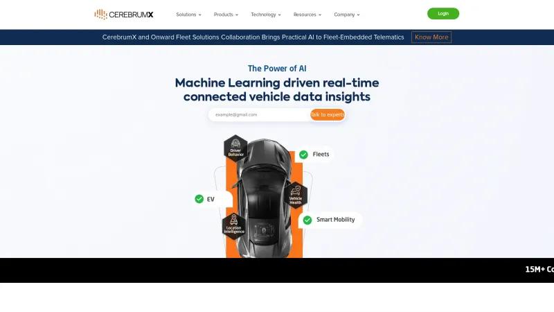 Homepage of CerebrumX AI Powered Connected Vehicle Data Platform