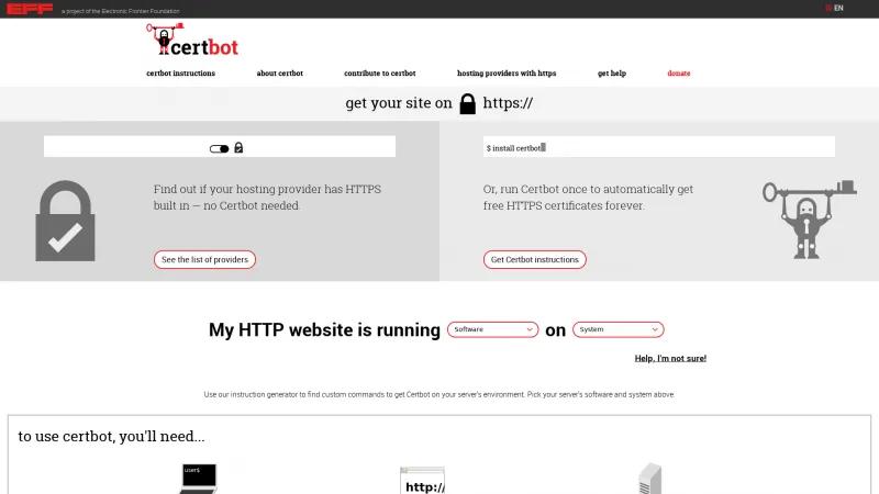 Homepage of Certbot