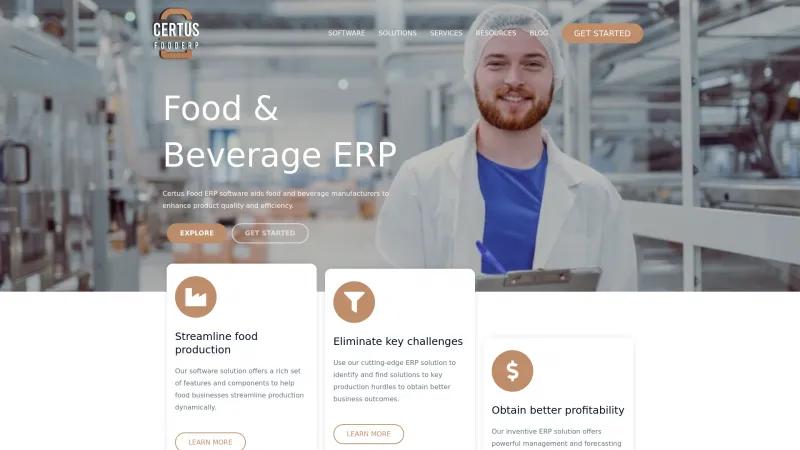 Homepage of Certus Food ERP