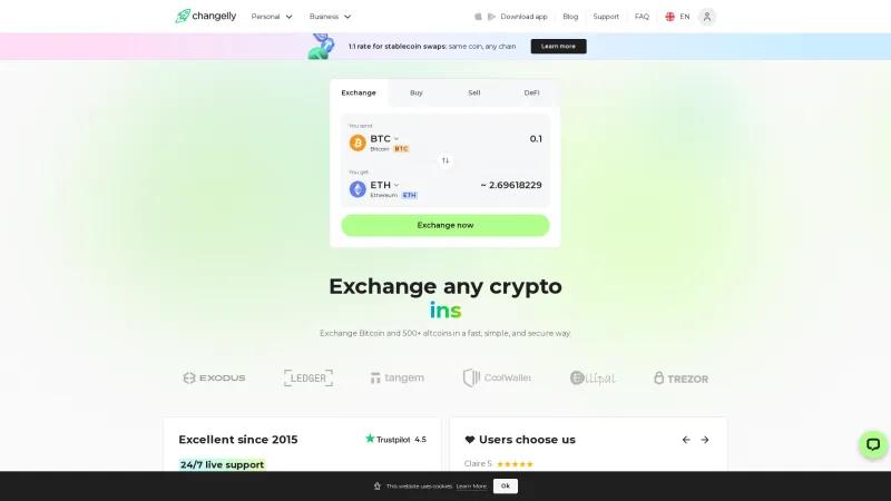 Homepage of Changelly