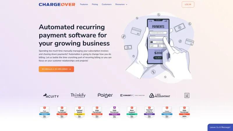 Homepage of ChargeOver