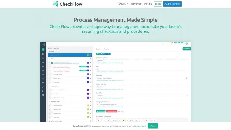 Homepage of CheckFlow