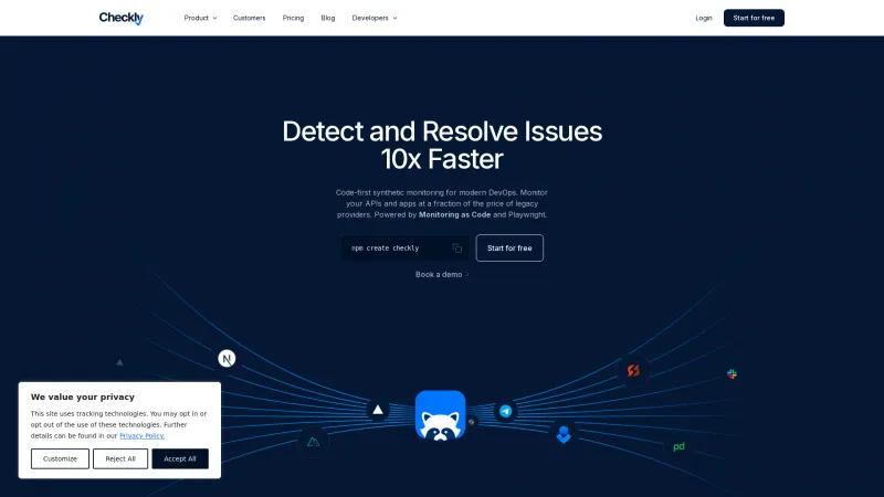 Homepage of Checkly