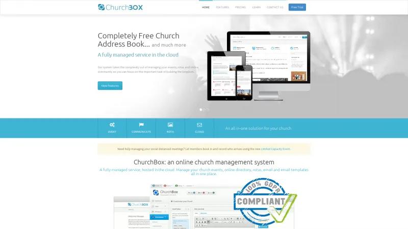 Homepage of ChurchBOX