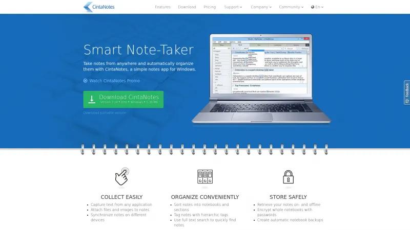 Homepage of CintaNotes