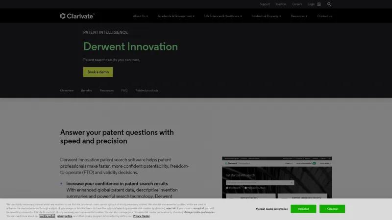 Homepage of Derwent Innovation