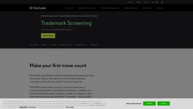 Maximize Your Trademark Research with Clarivate's SAEGIS® Screening Tool: A Comprehensive Solution for Global Brand Protection Homepage of SAEGIS