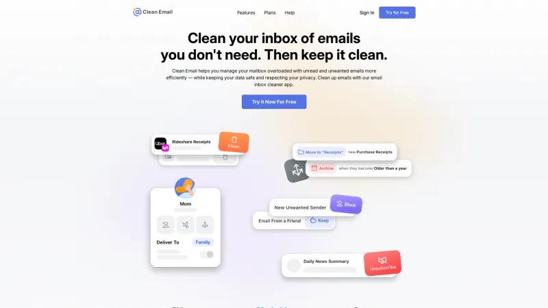 Homepage of Clean Email