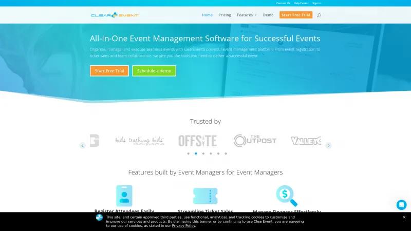 Homepage of ClearEvent