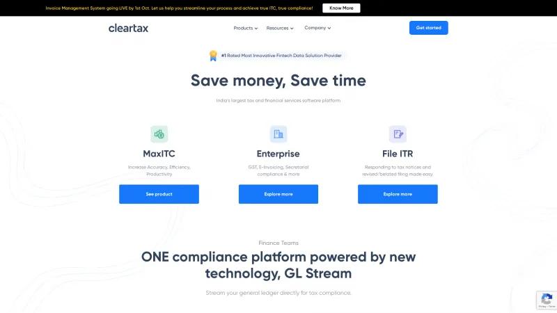 Homepage of ClearTax