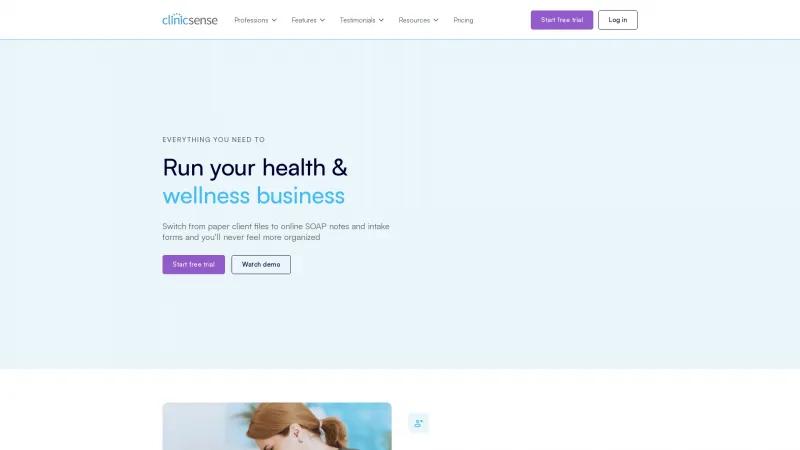 Homepage of ClinicSense