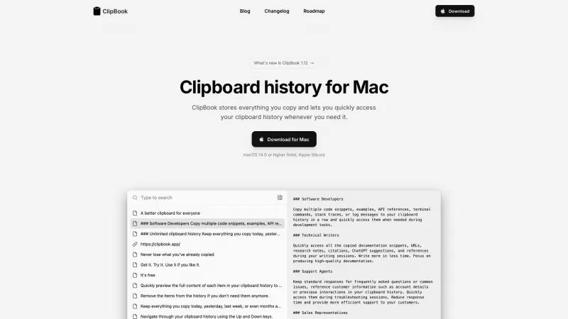 Homepage of ClipBook