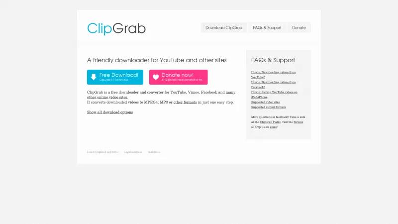 Homepage of ClipGrab