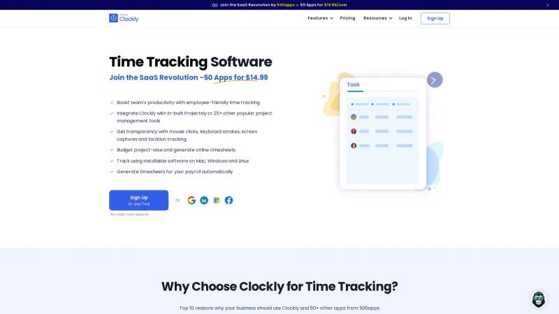 Homepage of Clockly by 500apps