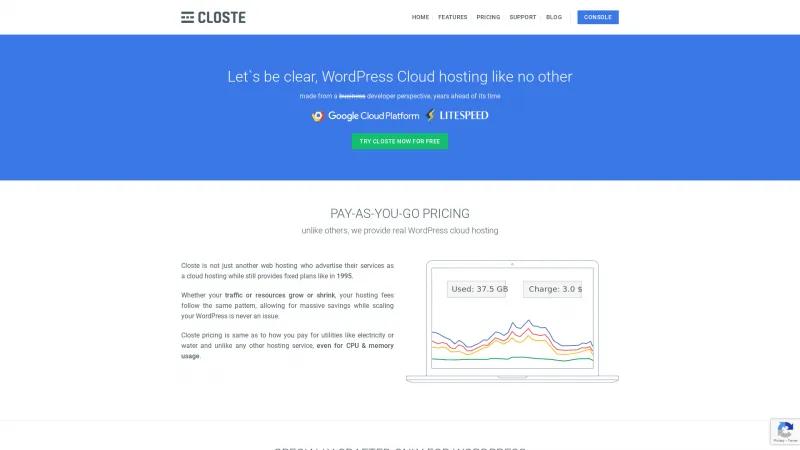 Homepage of Closte