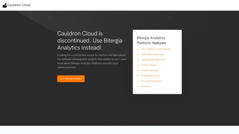 Homepage of Cauldron Cloud