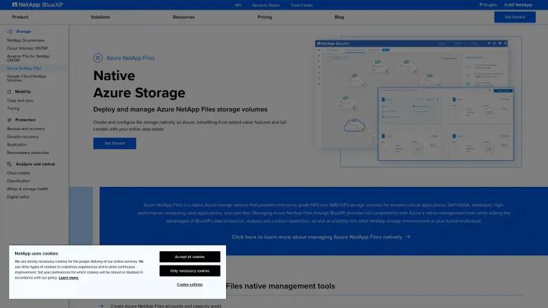 Homepage of Azure NetApp Files