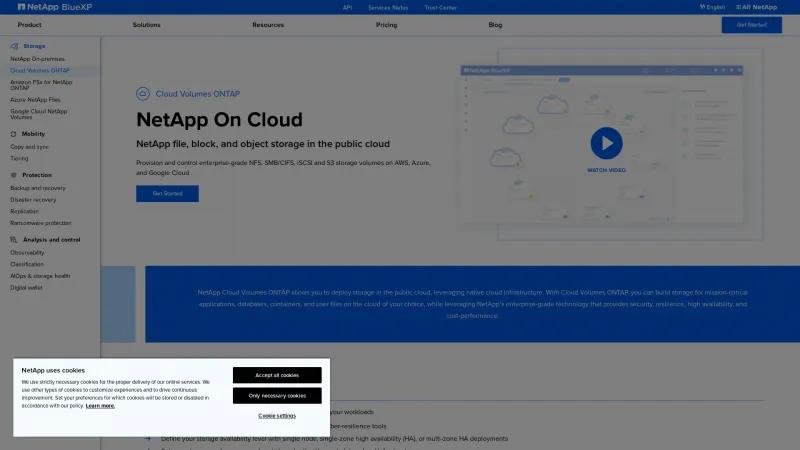 Homepage of NetApp Cloud Volumes ONTAP