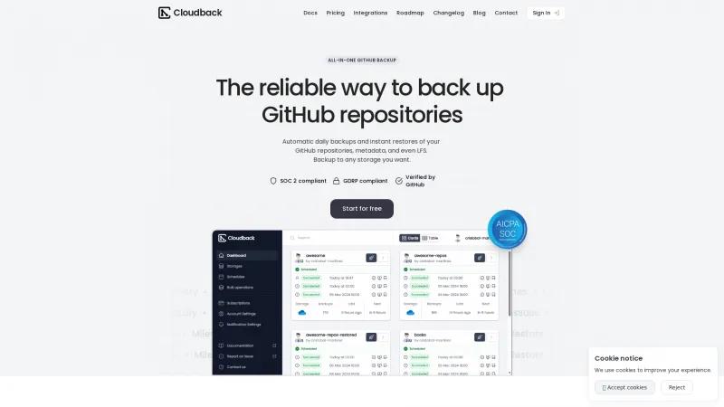 Homepage of Cloudback