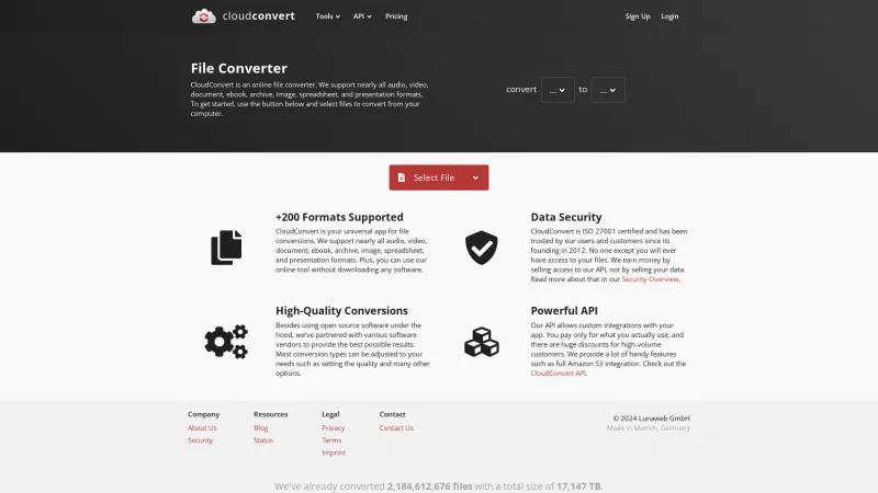 Homepage of CloudConvert