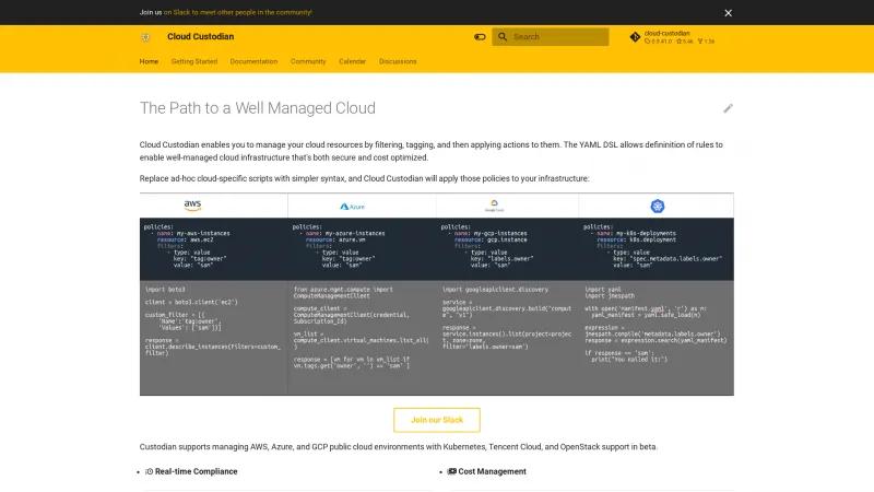 Homepage of Cloud Custodian