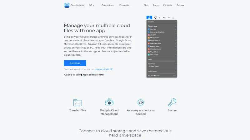 Homepage of CloudMounter