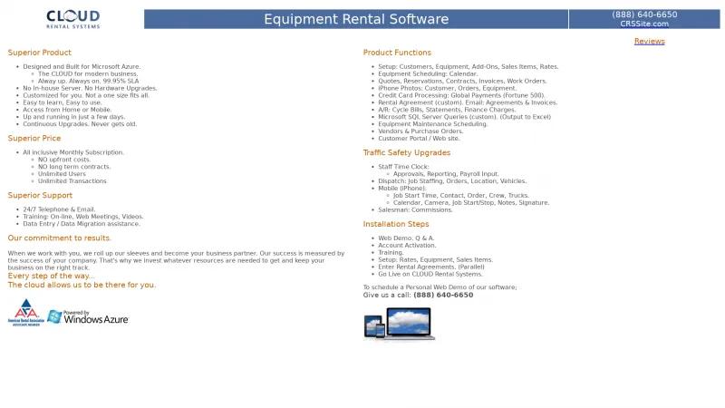 Homepage of CLOUD Rental Systems