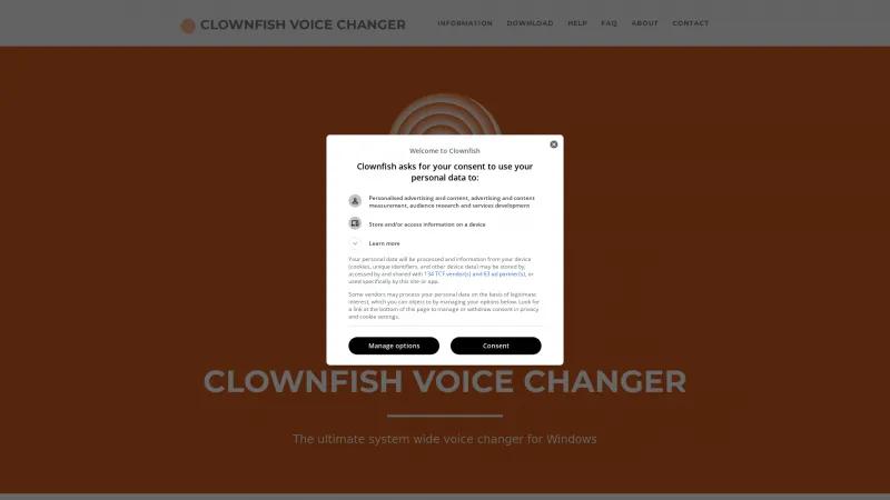 Homepage of Clownfish Voice Changer